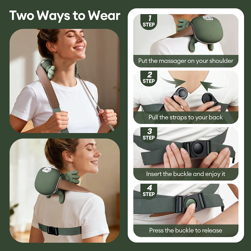Verrelief Heated Neck & Shoulder Massager — Cordless 4D Kneading Relief